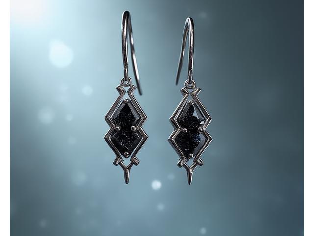 Boucles d'oreilles 'Horizon Boréal' en platine et diamants noirs