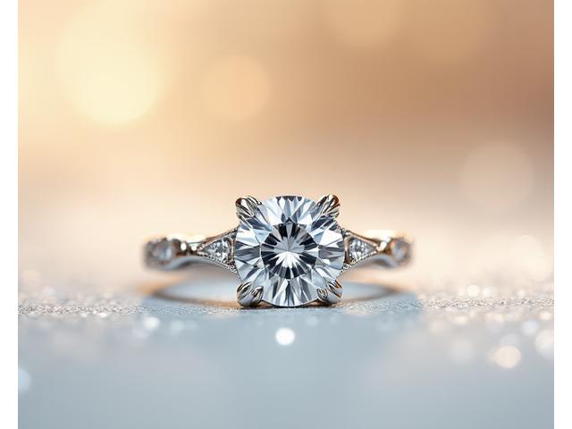 Un solitaire en or blanc avec un diamant taille brillant, la monture en filigrane délicat.