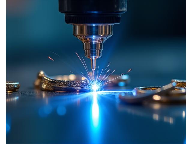 Gros plan sur une micro-soudure au laser sur un bijou délicat, montrant la précision de la technologie moderne.