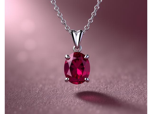 Pendentif en platine orné d'un rubis ovale saisissant, suspendu en sertissage tension, faisant ressortir sa couleur intense.