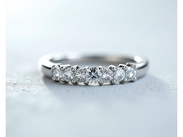 Anneau en platine avec de petits diamants sertis grain, encadrés par de minuscules points de métal, apportant beaucoup de brillance.
